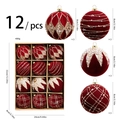 12er-Set bordeauxrote Samt-Weihnachtskugeln 8cm mit Goldglitzer und Perlenbesatz - 8cm/12er Set / Burgunderrot