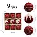 9er-Set 10cm dunkelrote beflockte Weihnachtskugeln mit Goldglitzer und Perlendekor - 10cm/9er Set / Burgunderrot