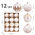 12er Set weiße und goldene beflockte Weihnachtskugeln mit vier verschiedenen Texturmustern - 6cm/12er Set / Gebrochenes Weiß
