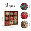 Set di 9 palline di Natale da 8cm in tessuto scozzese misto in scatola regalo kraft - Stile Grande