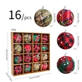 Set di 16 palline di Natale in tessuto a scacchi da 6cm con motivi vari e ganci - Stile Piccolo