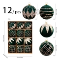 Lot de 12 boules de Noël en velours vert foncé avec paillettes dorées et perles blanches - 8cm / Vert Foncé