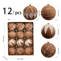 Lot de 12 boules de Noël de 6cm floquées bronze avec des paillettes et motifs d'étoiles - 6cm / Café Clair