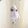 Plush Christmas angel doll ornament with white lamb wool wings and silver sequins decor - White (Scarf Girl)