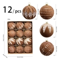 Lot de 12 boules de Noël floquées marron foncé avec textures variées de 8cm - 8cm / Café Clair