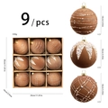 Lot de 9 boules de Noël floquées marron foncé avec perles et paillettes, ornements 10cm - 10cm / Café Clair