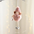 Pink plush angel hanging decoration with white antlers and silver heart for Christmas - Pink (Heart Girl)
