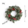 Corona de Navidad de 35cm con agujas de pino verdes, bayas rojas y detalles de nieve - Estilo 35CM