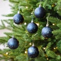 Set de 6 bolas de Navidad negro mate de 8cm con textura de copo de nieve y lazos plata - Bola de Copo de Nieve Mate - Azul