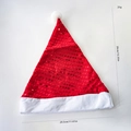 Sparkly red sequin Christmas hat with white plush trim and fuzzy pompom for holiday decor - Red Sequin Hat
