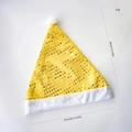 Yellow sequin Christmas hat with white plush ball and trim, weight 25g, size 39x29.5cm - Gold Sequin Hat