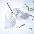 Farfalla decorativa con paillettes argento e perle su bastoncino di legno - Argento