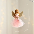 Ángel de Navidad de felpa con falda de tul rosa y lentejuelas y alas doradas para colgar - Rosa con Corazón