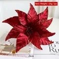 Donkerrode kunstkerstbloem met Poinsettia lovertjes en een diameter van 25 cm - Rode Stijl - Groot