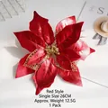 Red artificial Christmas flower 26cm with gold glitter and hollowed petals - Red
