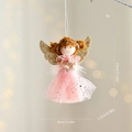 Pink plush Christmas angel doll with sequin mesh skirt and golden wings, 13x8x2.5cm - Pink Holding Crown