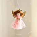 Pink plush mesh angel doll ornament with gold wings and snowflake for Christmas decor - Pink Holding Snowflake