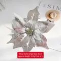 Sparkling silver 26cm artificial poinsettia flower for Christmas tree decoration - Silver