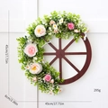 45cm Wooden Wheel Wreath with Artificial Roses and Green Leaves for Christmas Decor - Wagon Wheel Wreath