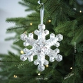 Funkelndes Kristall Schneeflocke Ornament für Weihnachtsbaum mit weißem Band Dekoration - Silber