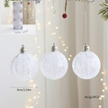 Set di 3 palline di Natale bianche da 8cm con strisce glitter argento e trama a rete fitta - Palline Di Natale In Stile Coreano Bianche Trasparenti (confezione Da 3)