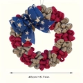 40cm Independence Day wreath with American flag burlap texture and blue star bow - Red and Blue Independence Day Wreath