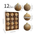 12-piece set of earth tone Christmas balls with gold sequins and white beads - 6cm - Cream