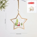 Adorno navideño de madera en forma de estrella con Papá Noel y árbol, colgante rústico - Forma de Estrella (Colgante de Estrella)