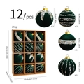 Set of 12 dark green velvet Christmas balls with pearls and stars in a kraft paper box - 6cm - Dark Green