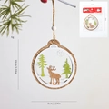 Wooden reindeer Christmas tree ornament with 3D forest scene and jute hanging rope - Round Reindeer Style (Round Pendant)