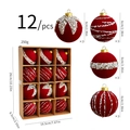 12-piece burgundy velvet Christmas balls set with diverse bead designs in a kraft box - 6cm-Red