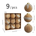Set of 9 brown flocked Christmas balls with silver sequins and star details - 8cm - Cream