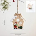 Wooden 3D Christmas house ornament with Santa pattern and bow for holiday tree decor - Snowy Cabin Style (House Pendant)