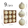 9-piece set of cream velvet Christmas balls with glitter patterns in a craft gift box - 8cm - White