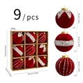 Velvet 9-piece red Christmas ball set with white pearls and star embroidery details - 8cm - Red