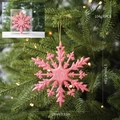 Pack de 6 adornos navideños de copos de nieve rosas brillantes con hilos dorados - Rosa