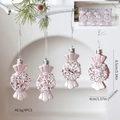 Set of 4 pink candy-shaped Christmas tree ornaments with silver glitter finish - Pink Candy Shape