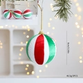 Set de 3 bolas de Navidad de 8cm a rayas rojas, verdes y blancas con textura suave de tela - Estilo Rayas Coloridas