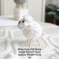 White wool felt sheep figurine with wooden legs, handmade Christmas ornament 6.5x10cm - Small / White
