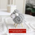 Gray curly wool felt sheep Christmas ornament with wooden legs, size 6.5x10cm - Small / Gray
