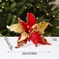 Red and gold artificial poinsettia flower with glitter for Christmas tree DIY decor - Red
