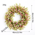 Artificial spring daisy wreath with pink flowers and green foliage, 40cm front door decor - Wildgrass Wreath Style B