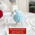 Light blue needle felted sheep ornament with wooden legs for Christmas home decor - Small / Blue