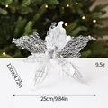 Zilveren kunstmatige kerstbloem met glitters voor kerstboomdecoratie, 25cm groot - Zilver Hol - Middelgroot