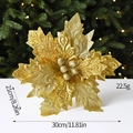 Fleur de Noël artificielle dorée de 30cm avec paillettes pour décoration artisanale - Or - Grand