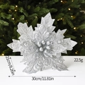Zilveren kunstmatige glitter kerstbloem, fluwelen stof DIY feestelijke decoratie - Zilver - Groot