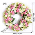 Artificial pink and white rose wreath for front door decor, 17.7 inch diameter size - Regular Diameter / Pink
