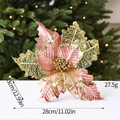 Roze fluwelen kerstbloem met gouden lovertjes en afmetingen van 33cm bij 28cm - Gouden Net Roze Bloem - XL