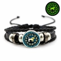 Luminous Leo zodiac leather woven bracelet with black braided cords and glowing dial - Leo