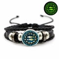Luminous Pisces constellation leather bracelet with braided cord and glowing charm - Pisces